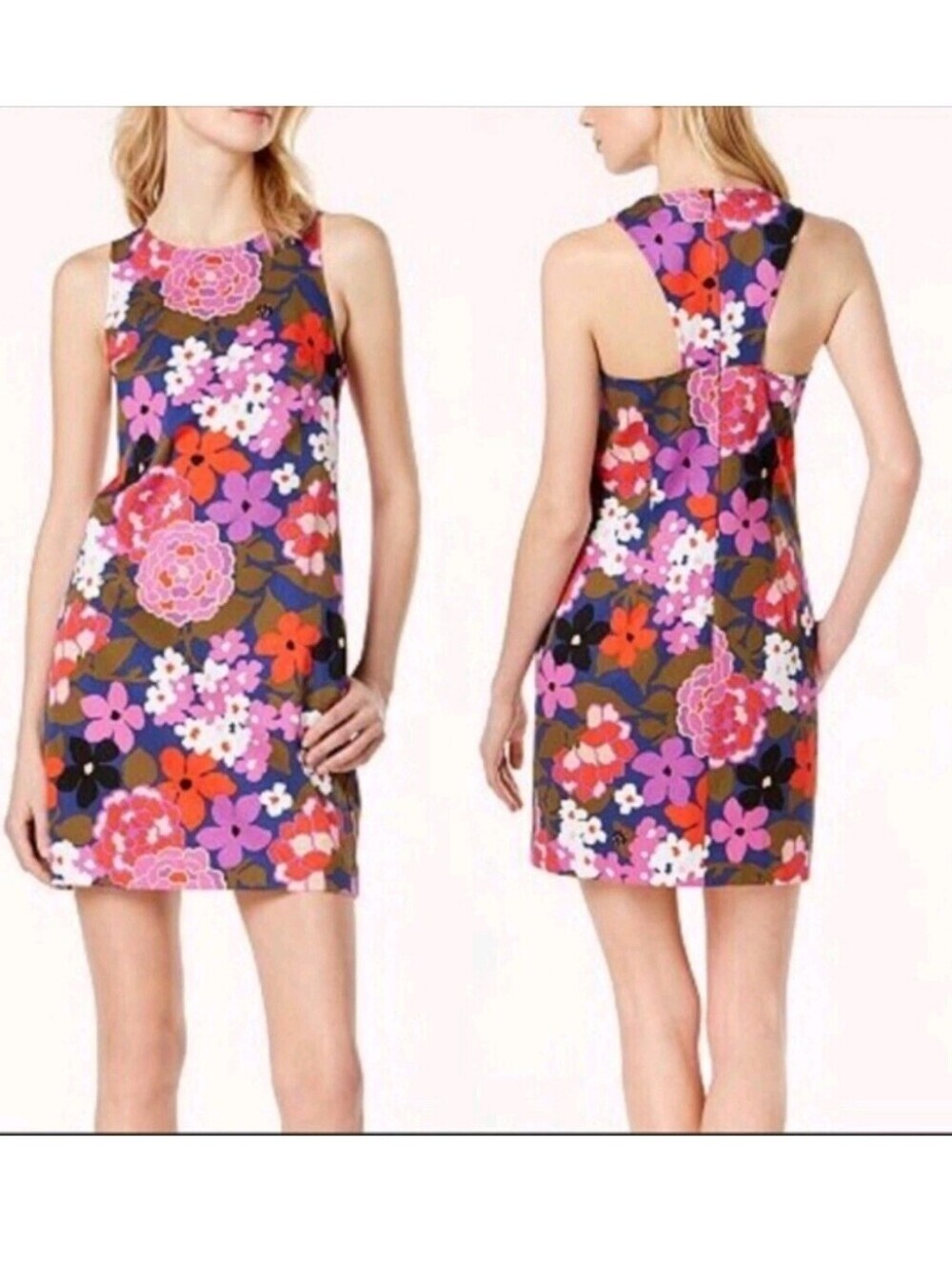 Trina Turk Pink Purple Multi Floral Mini Shift Dress Size 8
